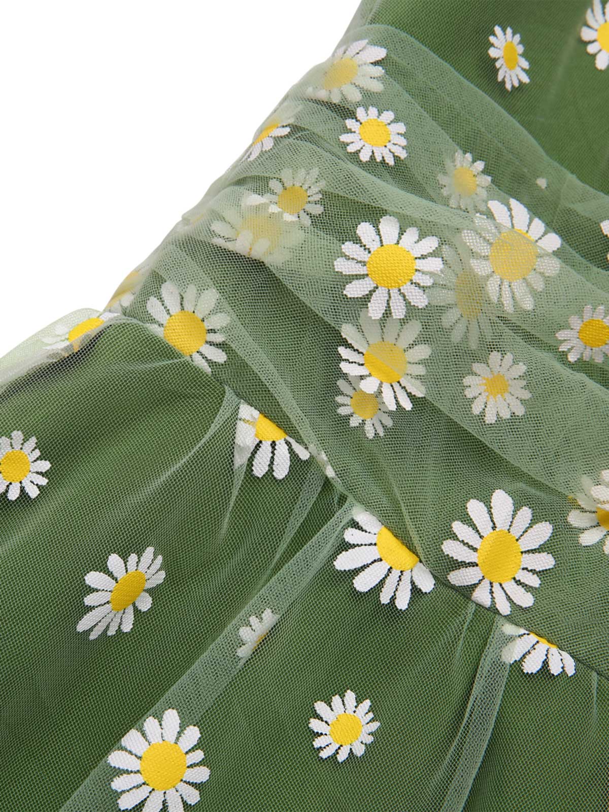 Green 1950s Daisy Mesh Swing Dress - Image 6