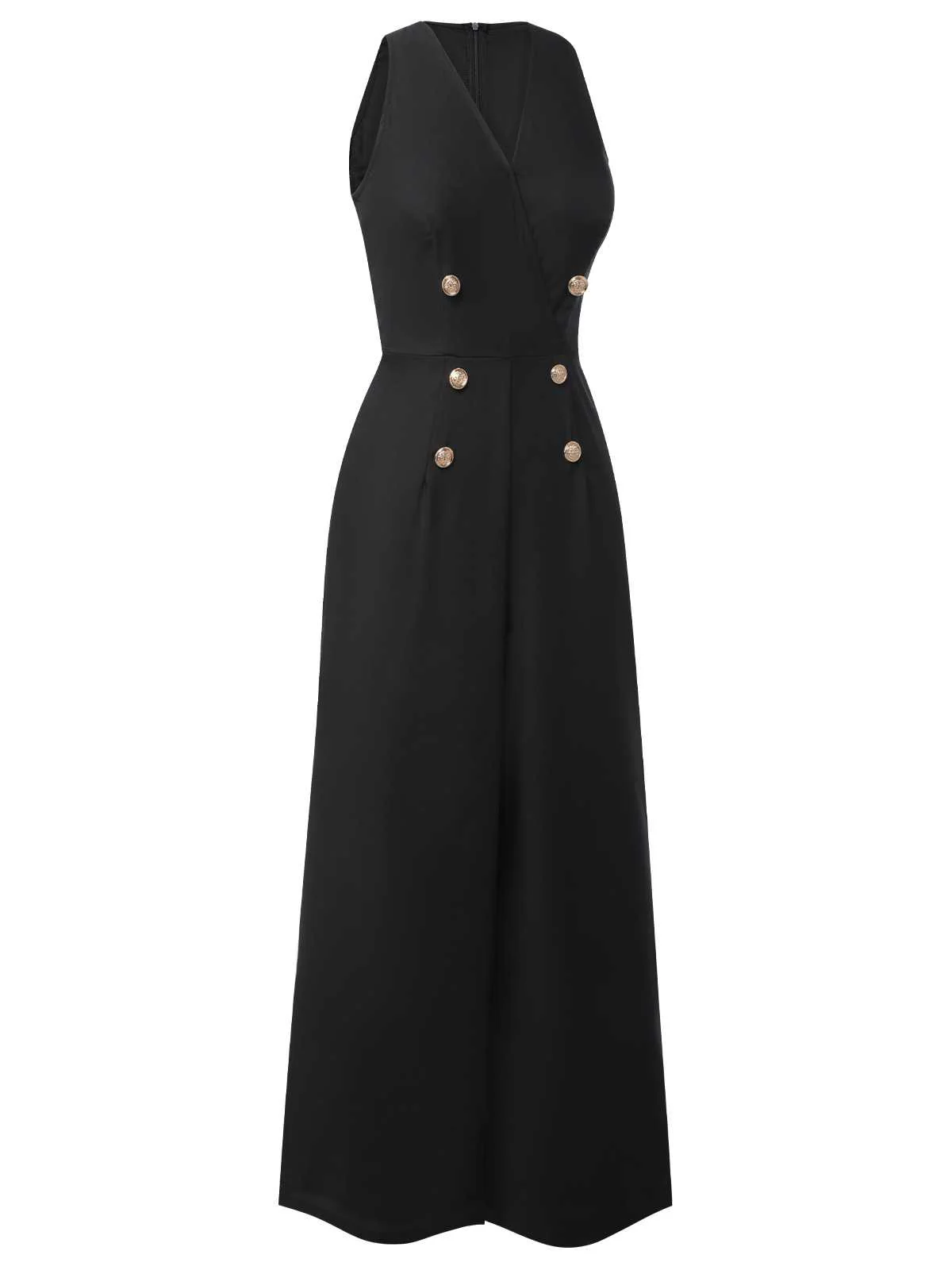 Green 1950s Sleeveless Buttoned Solid Jumpsuit - Image 6