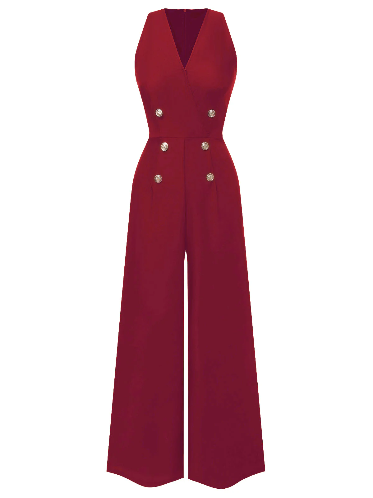 Green 1950s Sleeveless Buttoned Solid Jumpsuit - Image 9