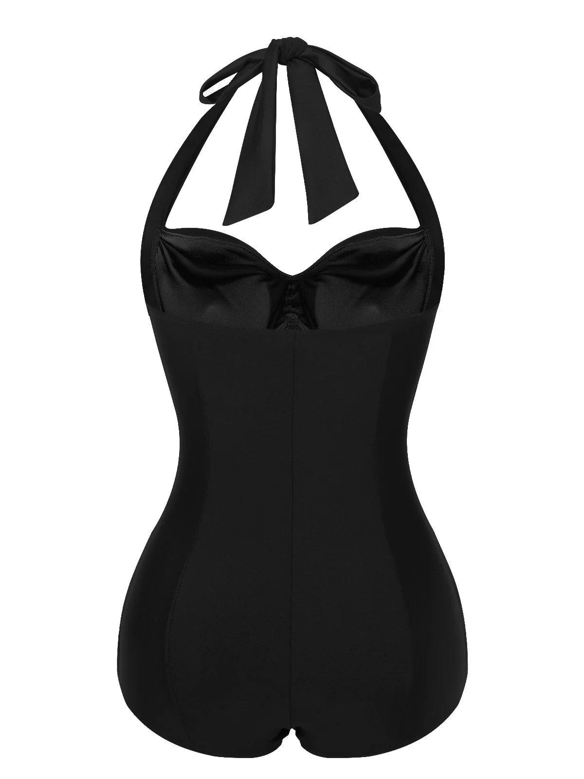 Black 1950s Solid Gathered Halter Swimsuit - Image 3