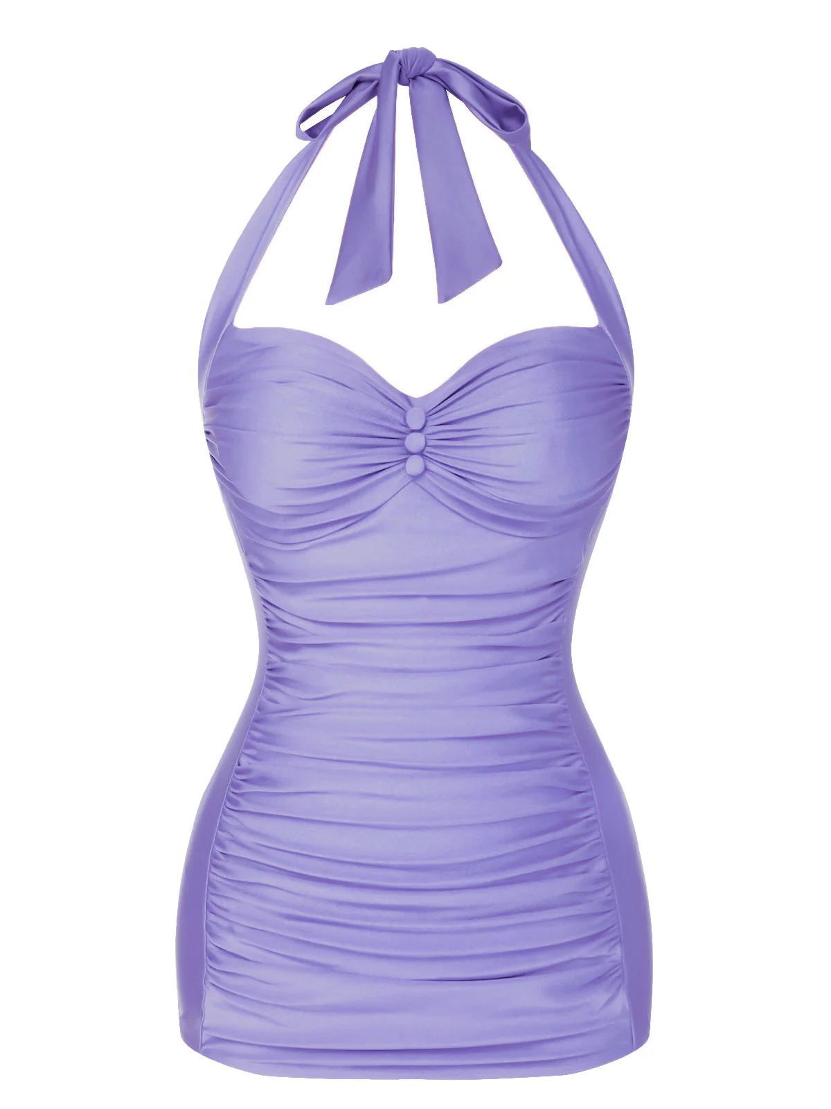 Black 1950s Solid Gathered Halter Swimsuit - Image 10