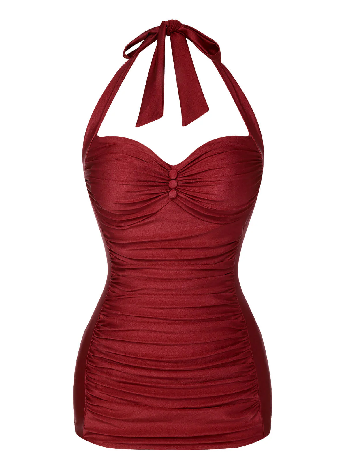 Black 1950s Solid Gathered Halter Swimsuit - Image 4