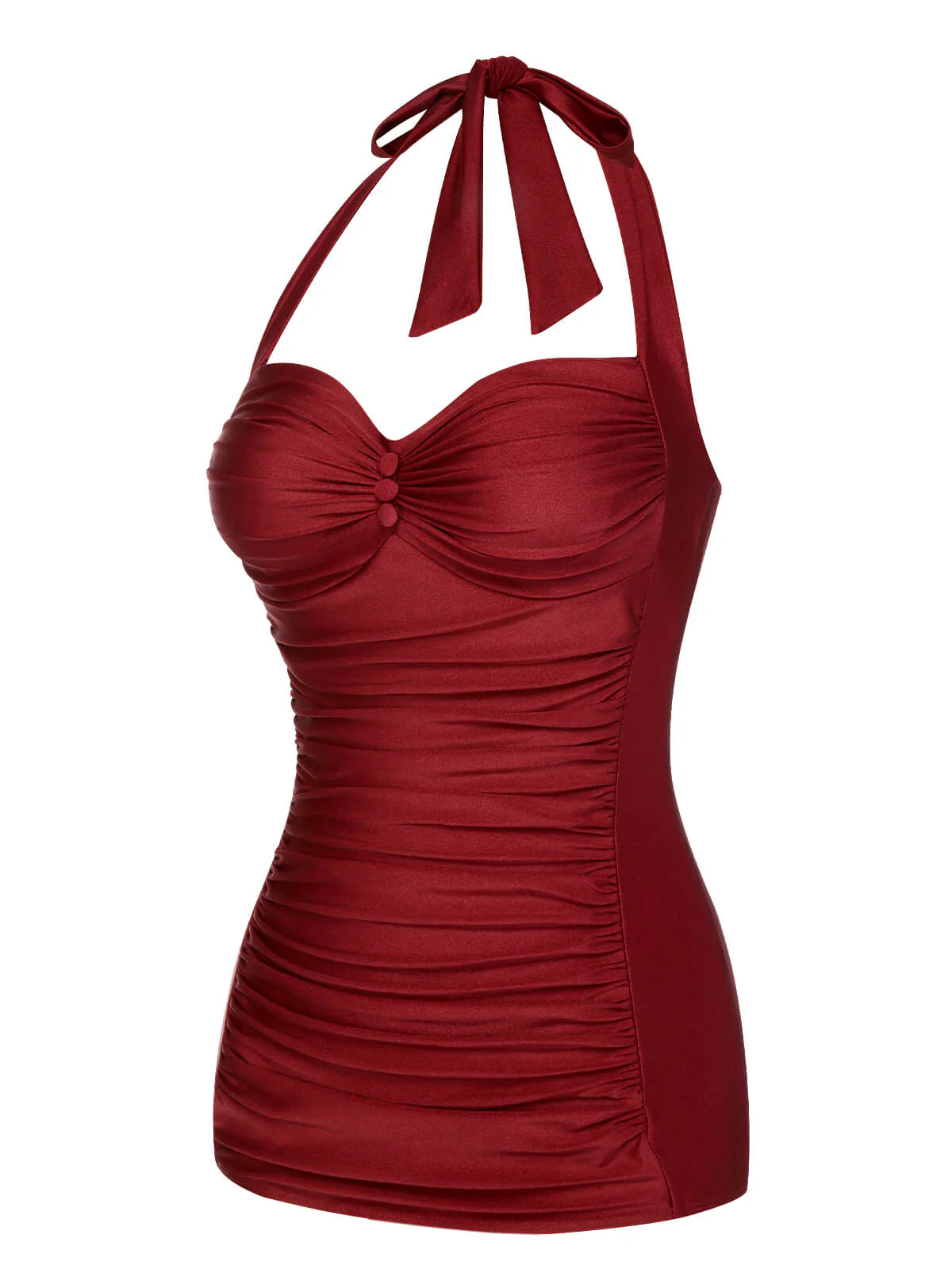 Black 1950s Solid Gathered Halter Swimsuit - Image 5