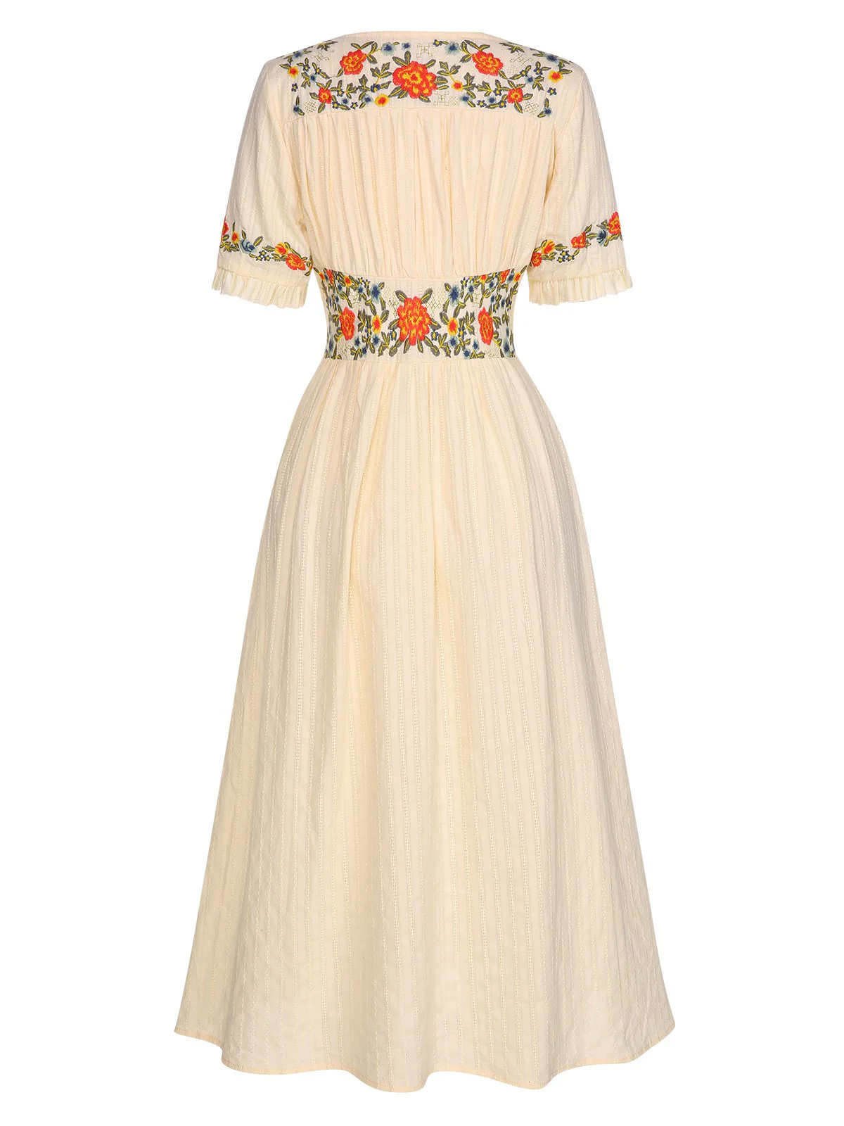 Pure Cotton Beige 1940s V-Neck Floral Dress - Image 3