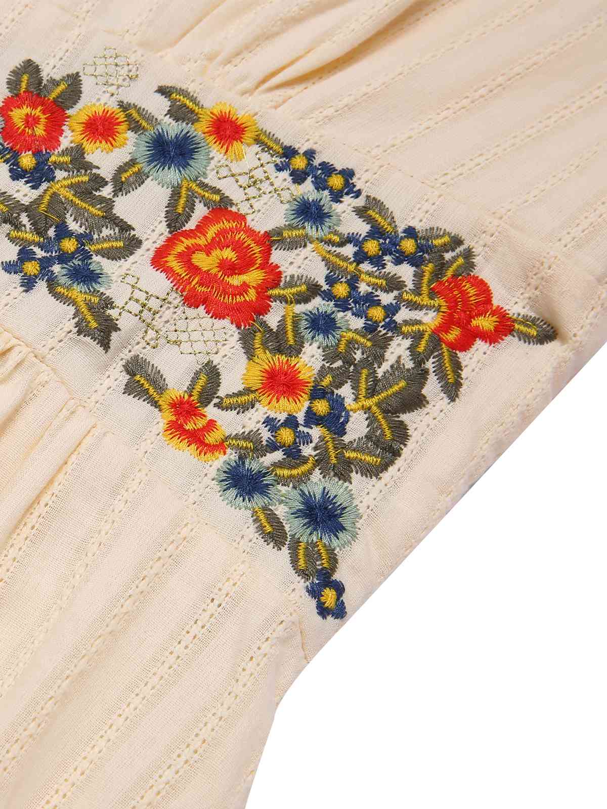 Pure Cotton Beige 1940s V-Neck Floral Dress - Image 5
