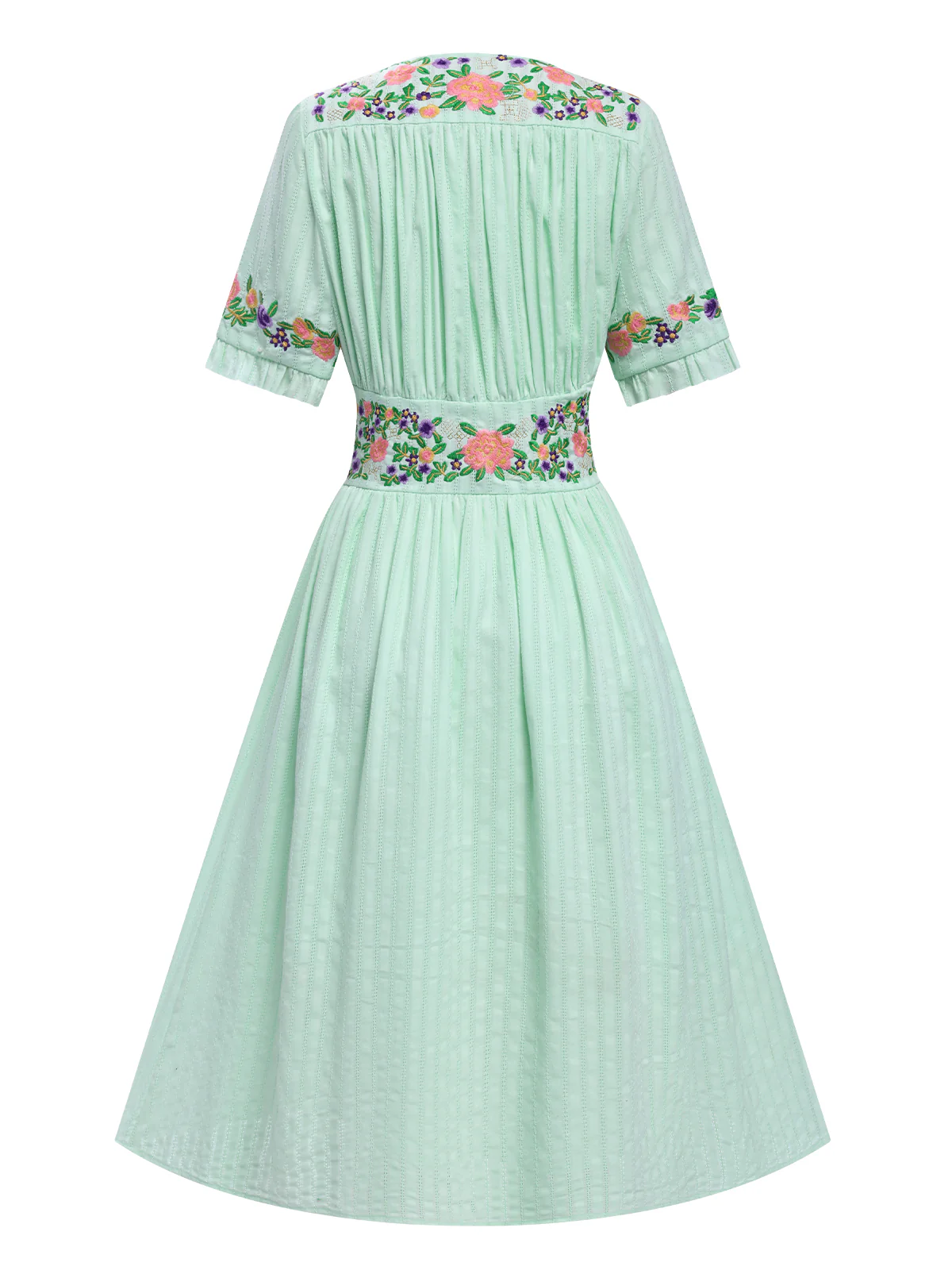 Pure Cotton Beige 1940s V-Neck Floral Dress - Image 8