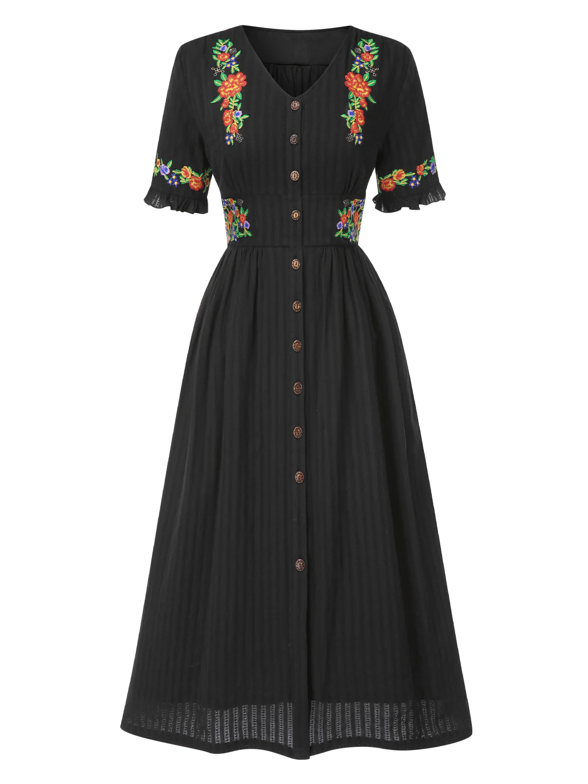 Pure Cotton Beige 1940s V-Neck Floral Dress - Image 11