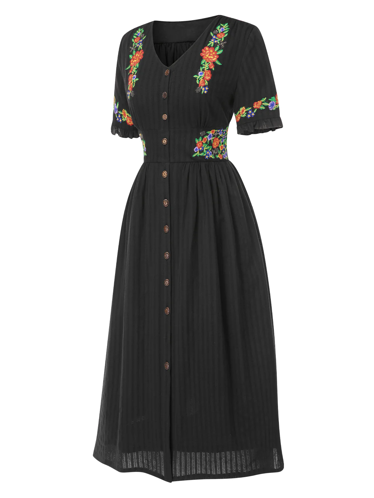 Pure Cotton Beige 1940s V-Neck Floral Dress - Image 12