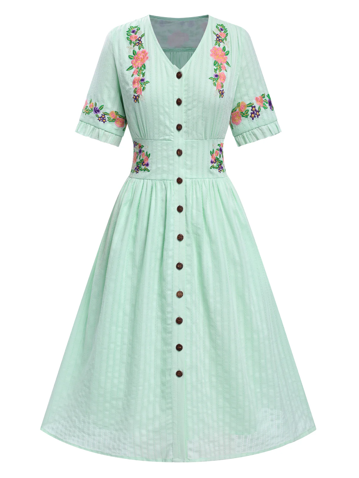 Pure Cotton Beige 1940s V-Neck Floral Dress - Image 7