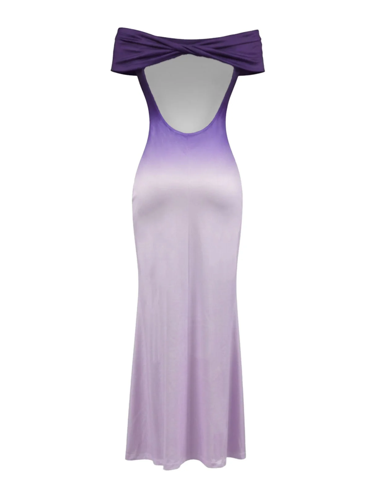 Purple 1930s Ombre Off-Shoulder Backless Maxi Dress - Image 4