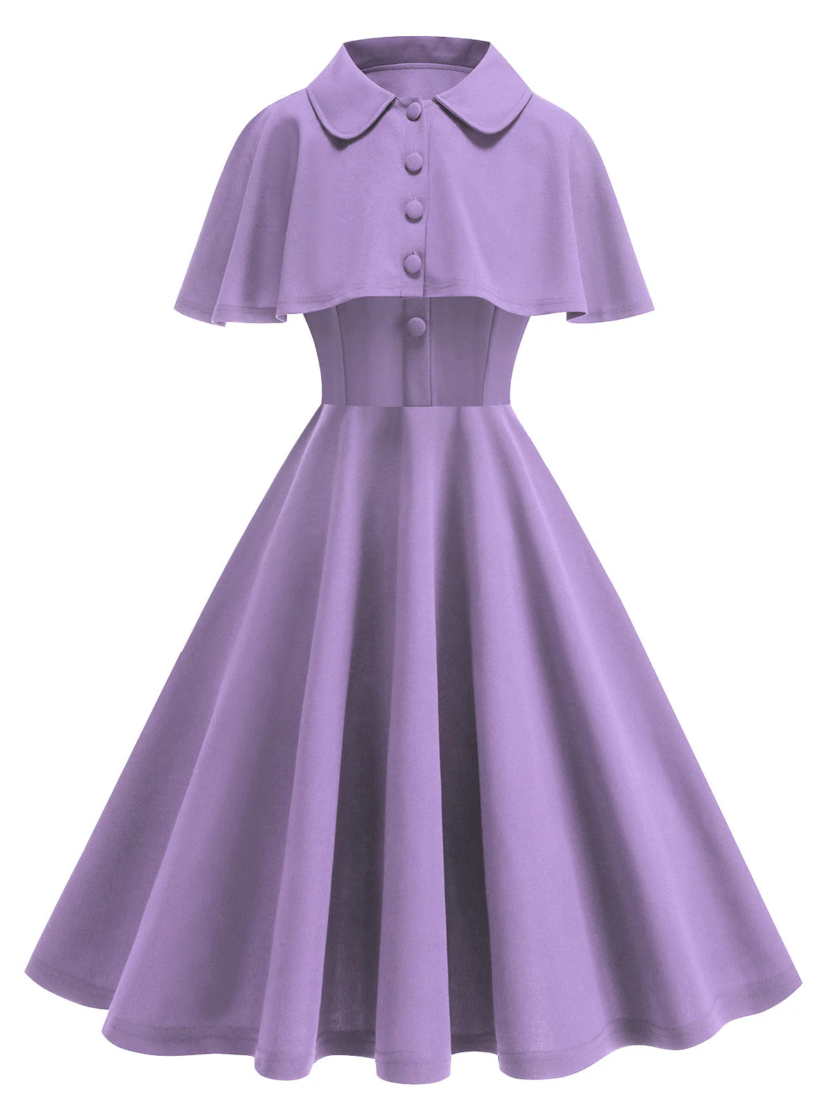 Purple 1950s Solid Lapel A-Line Dress & Cape
