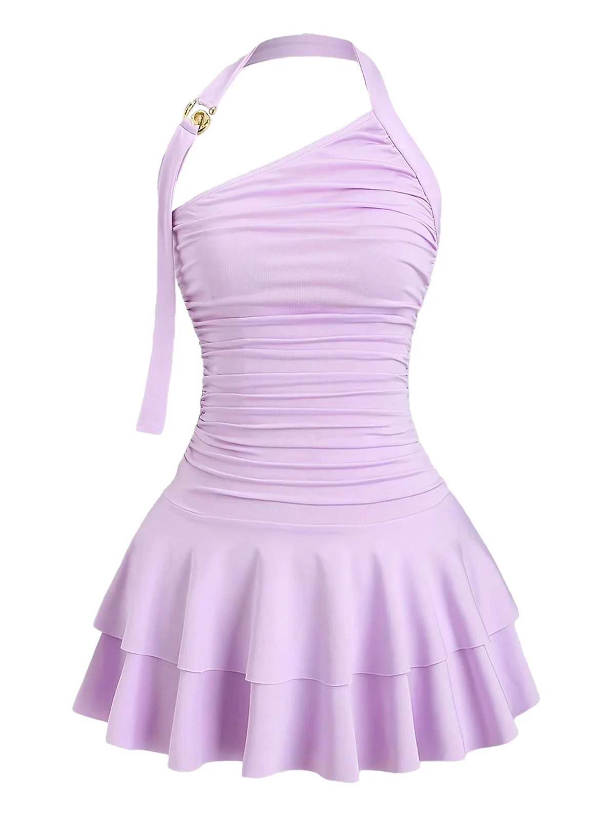 Purple 1960s Backless Ruffle Metal Detail Cake Dress - Image 2