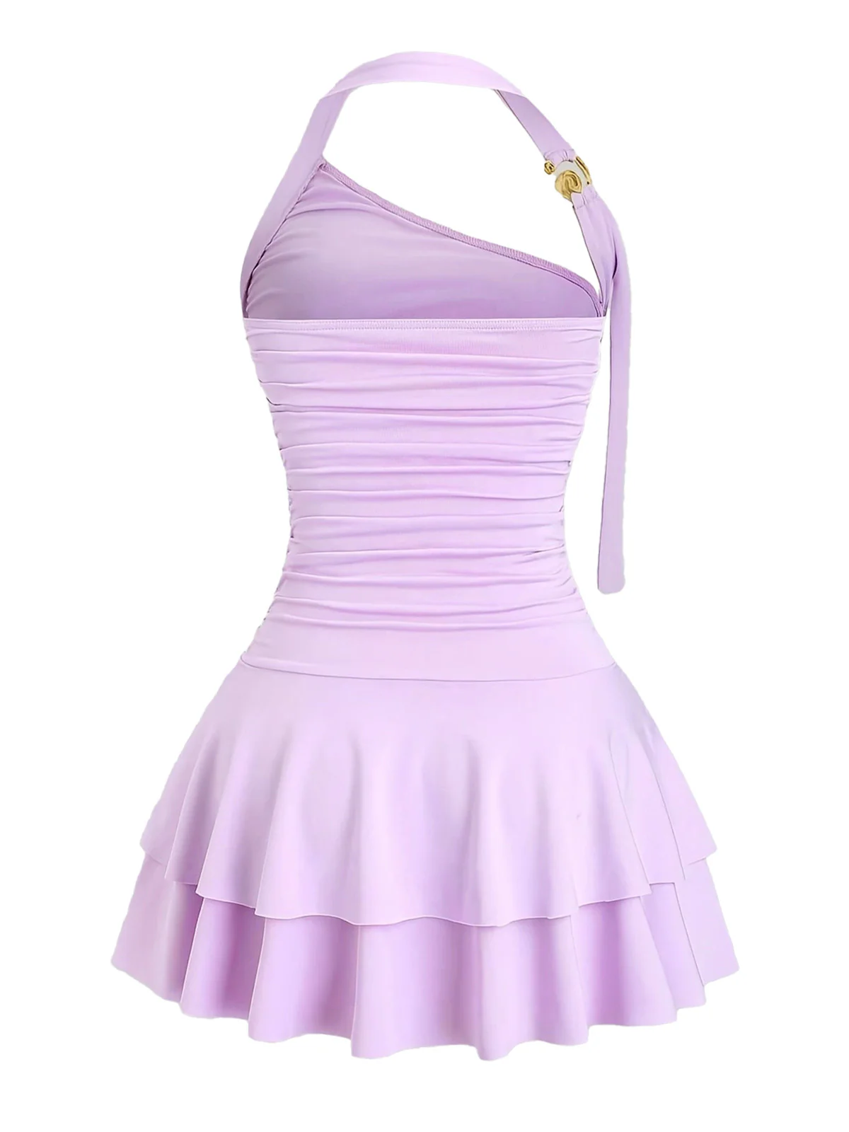 Purple 1960s Backless Ruffle Metal Detail Cake Dress - Image 3
