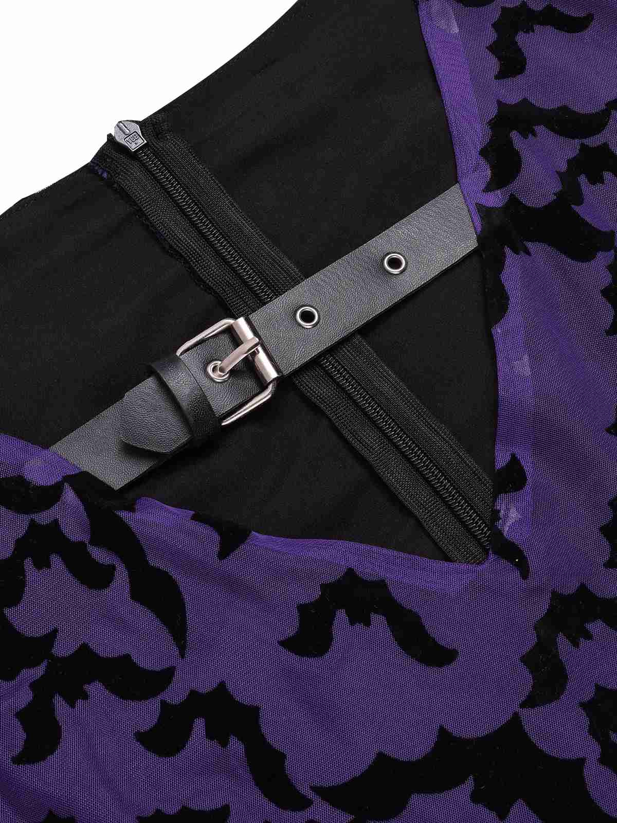 Purple 1960s Bats Mesh Bell Sleeves Dress - Image 10