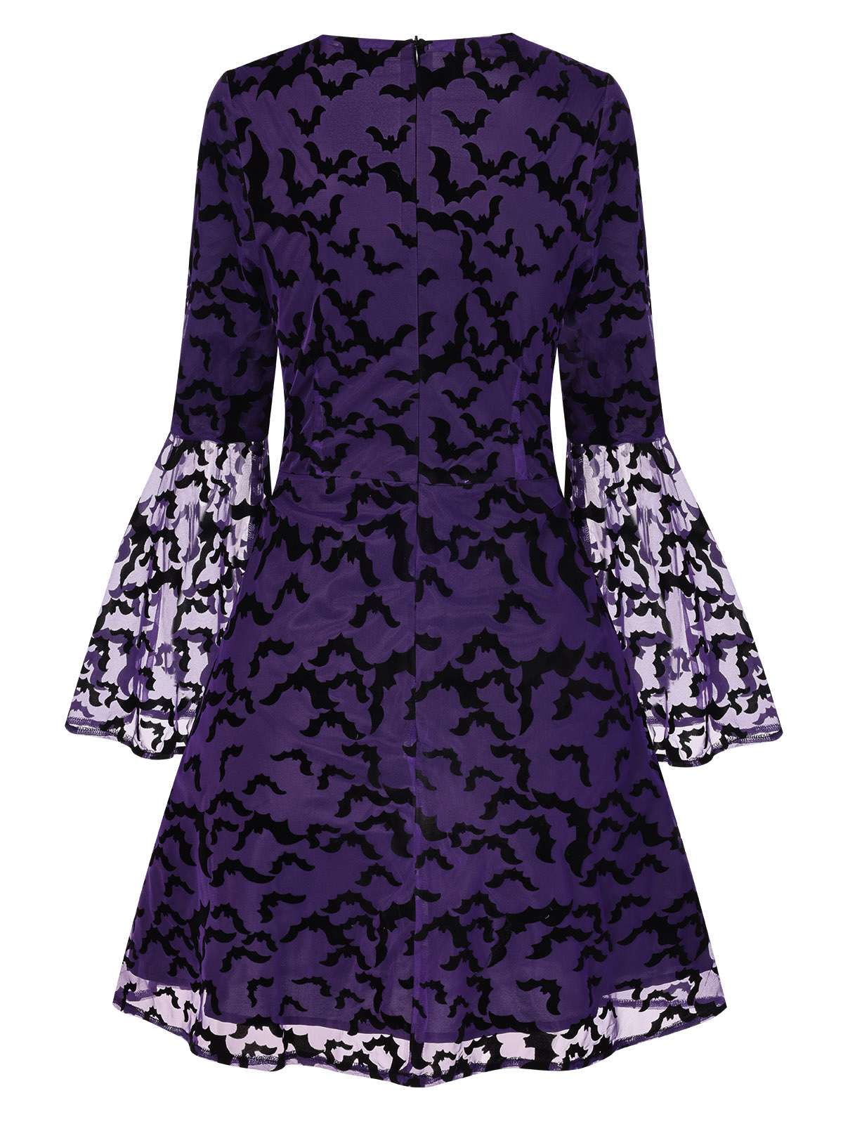 Purple 1960s Bats Mesh Bell Sleeves Dress - Image 7