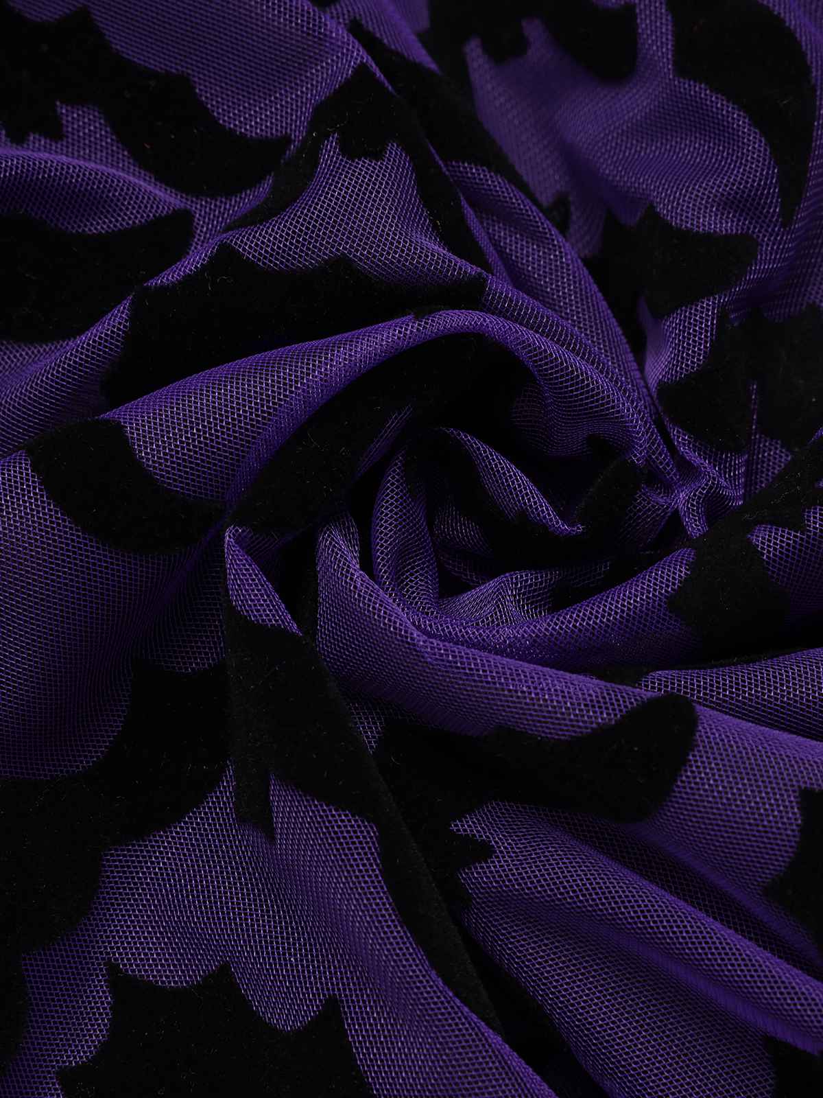 Purple 1960s Bats Mesh Bell Sleeves Dress - Image 8