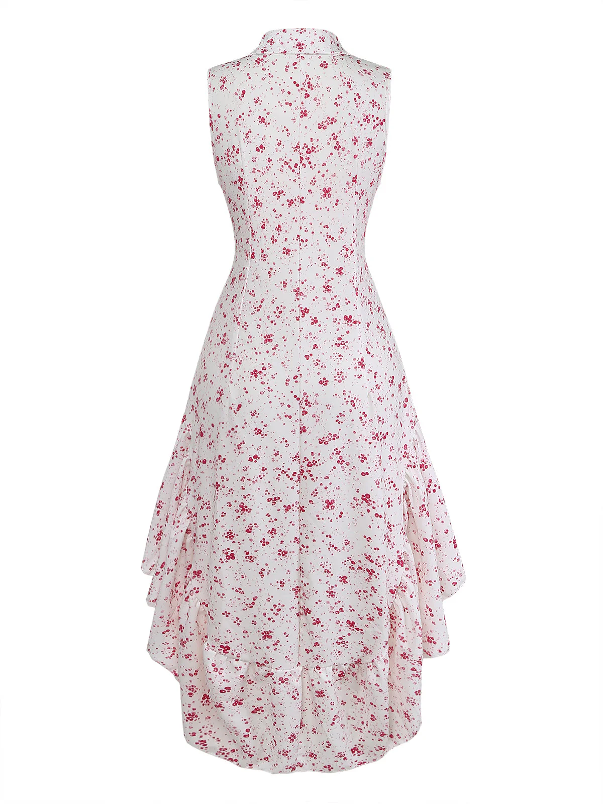 Purple 1970s Ditsy Floral High-Low Ruffle Hem Dress - Image 3