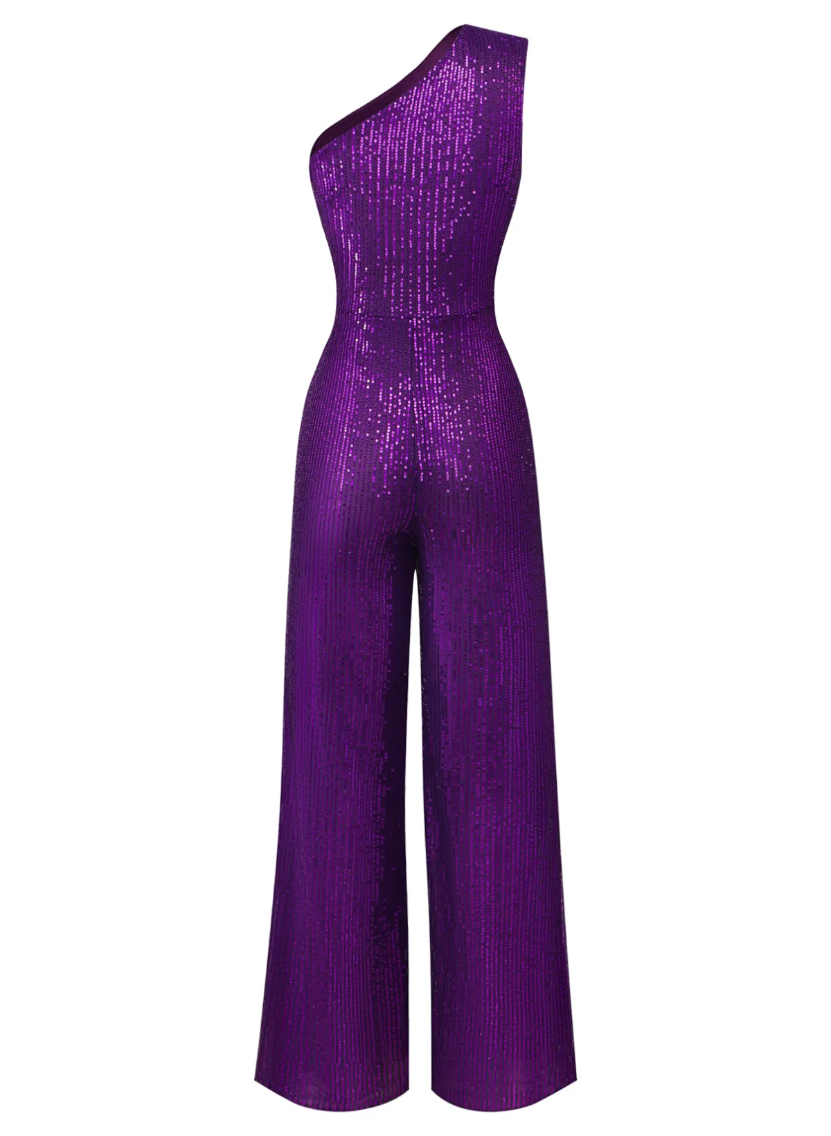 Purple 1970s Sequin One-Shoulder Jumpsuit - Image 2