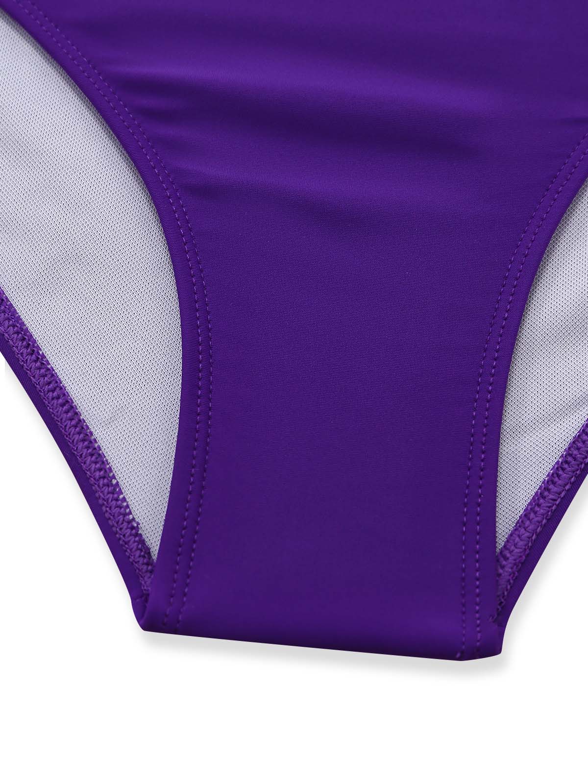 Purple 1980s Solid Lace-Up Halter Bikini Set - Image 7