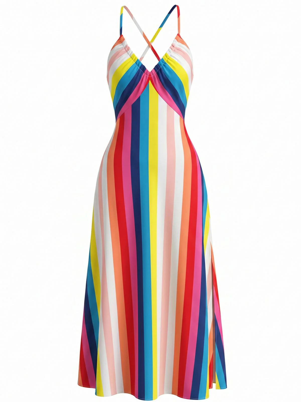 Rainbow 1930s Striped Spaghetti Strap A-Line Dress - Image 2