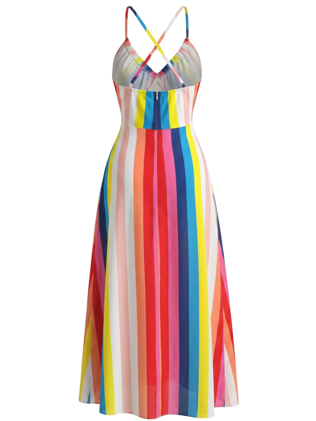 Rainbow 1930s Striped Spaghetti Strap A-Line Dress - Image 3