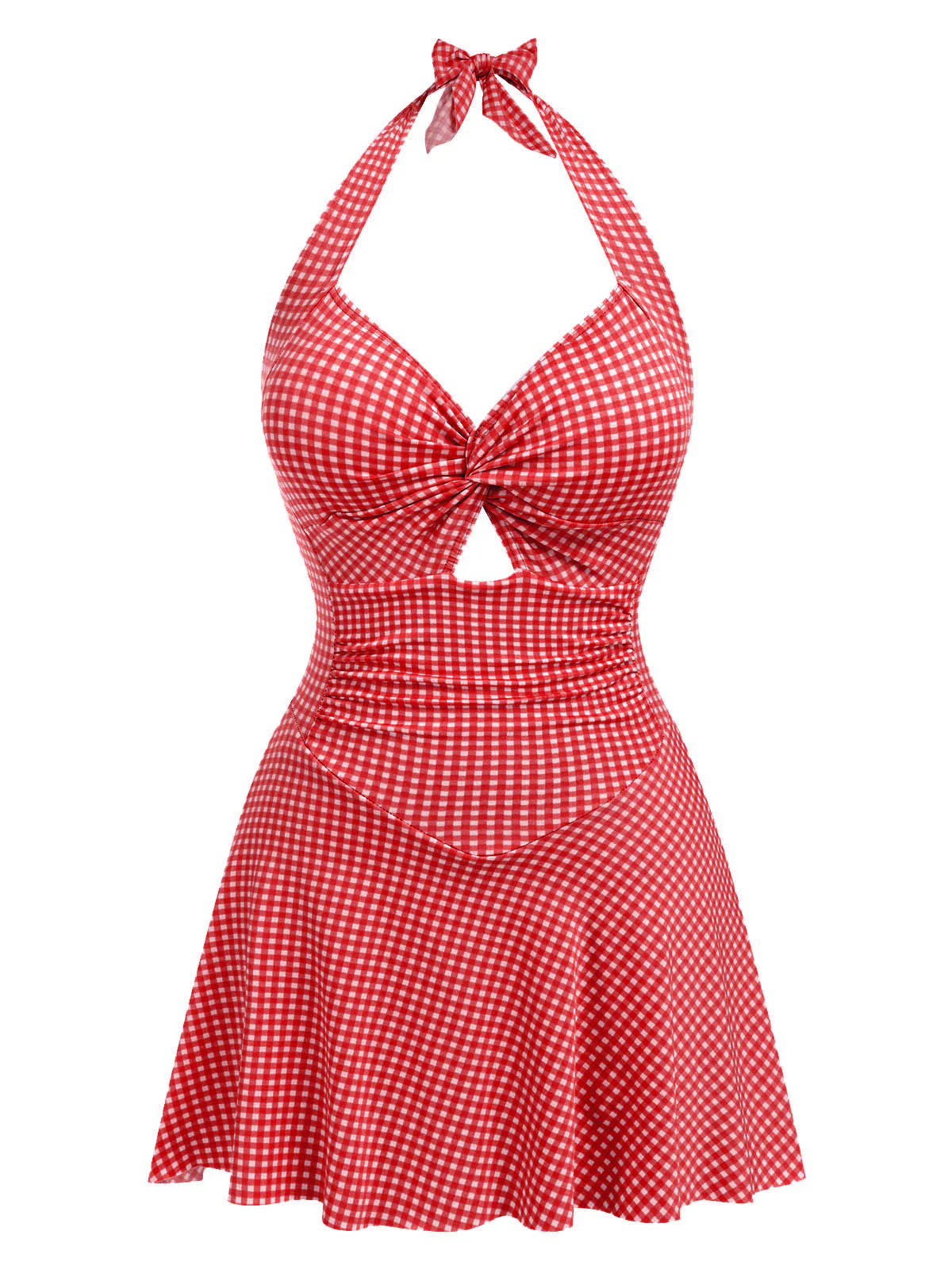 Blue Green 1930s Plaid Halter One-Piece Swimsuit - Image 10
