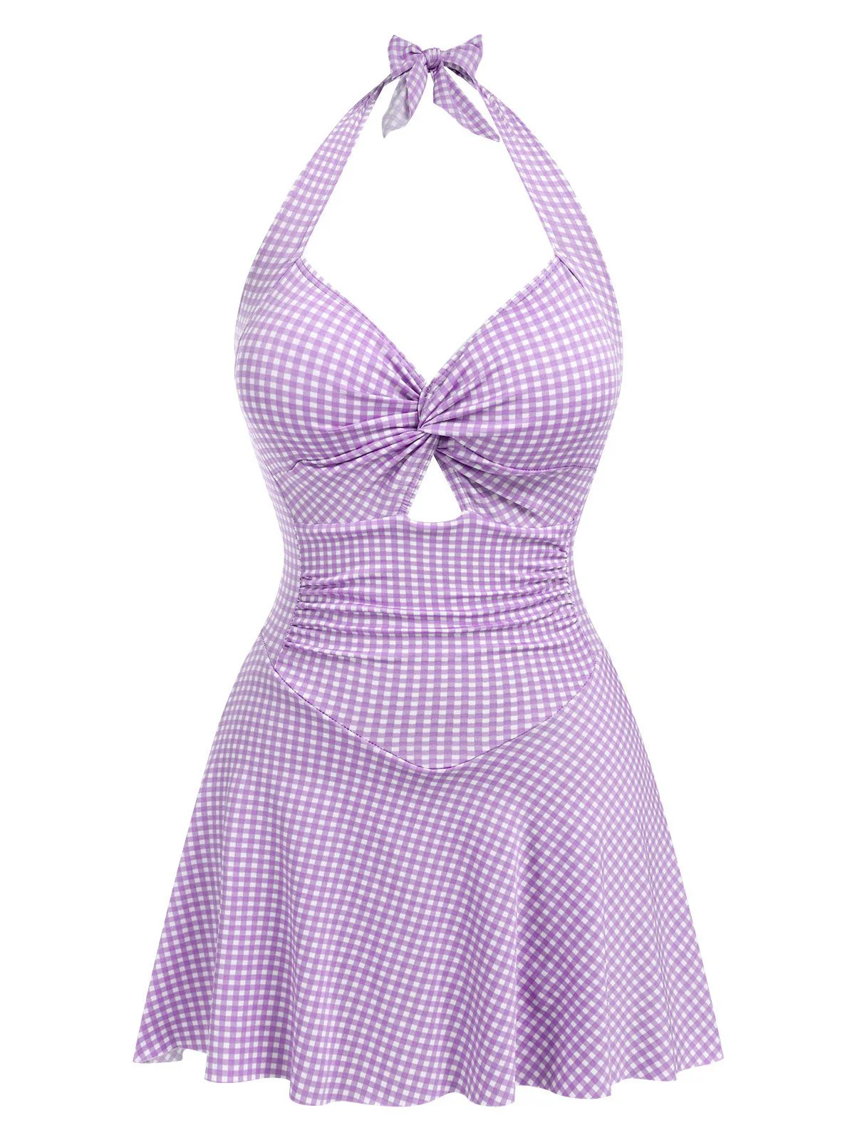 Blue Green 1930s Plaid Halter One-Piece Swimsuit - Image 3