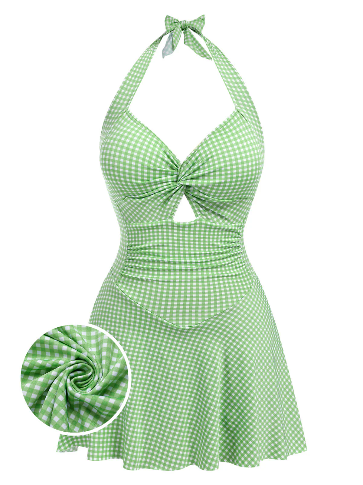 Blue Green 1930s Plaid Halter One-Piece Swimsuit - Image 4