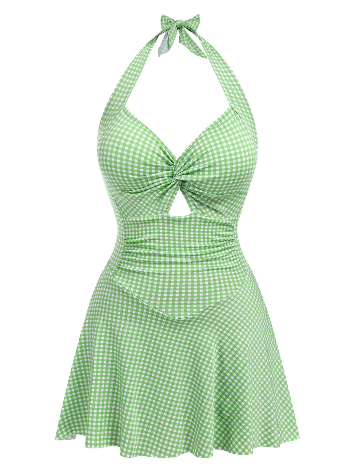 Blue Green 1930s Plaid Halter One-Piece Swimsuit - Image 5