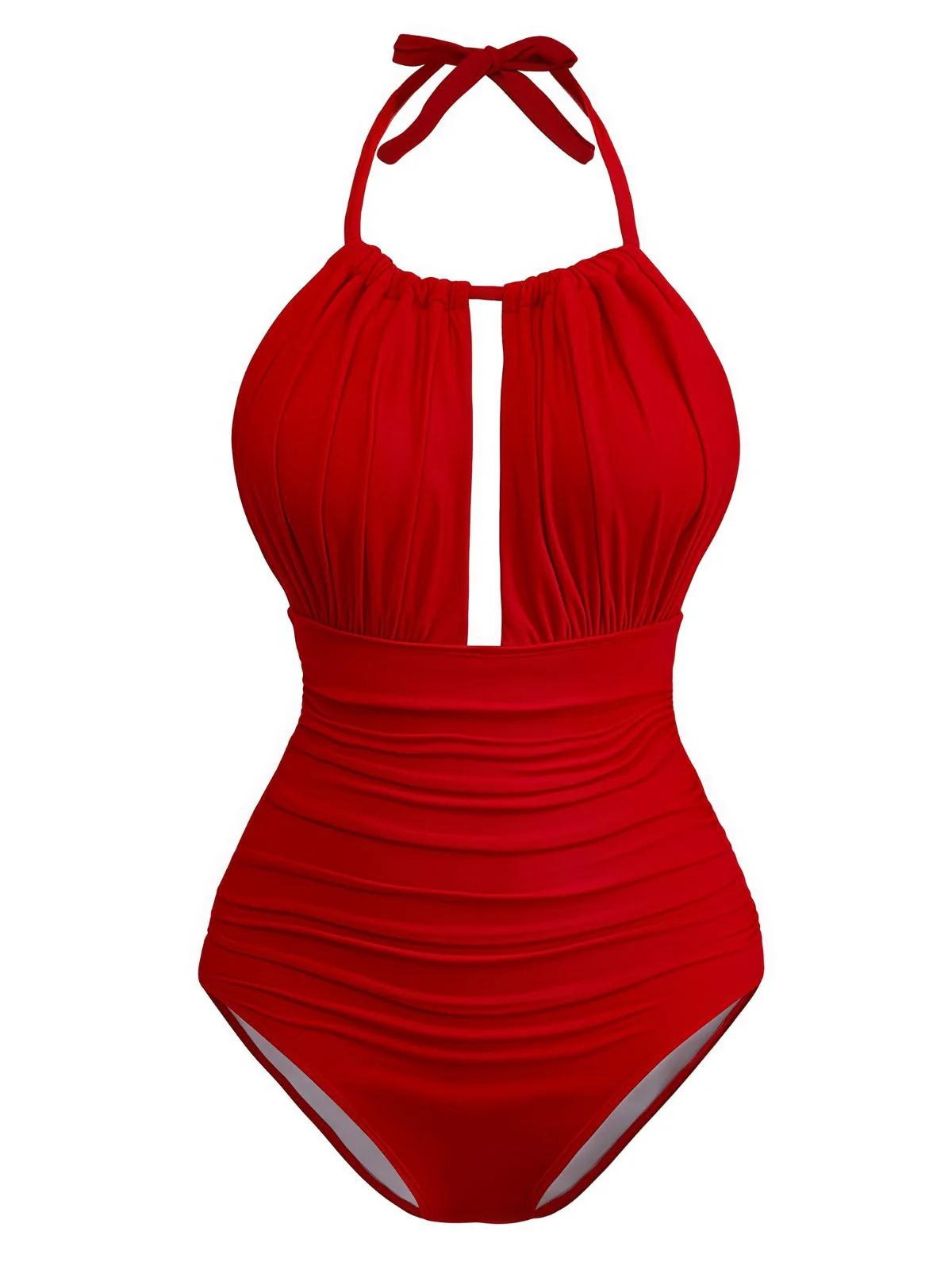 Red 1930s Ruched Halter Hollow One-Piece Swimsuit