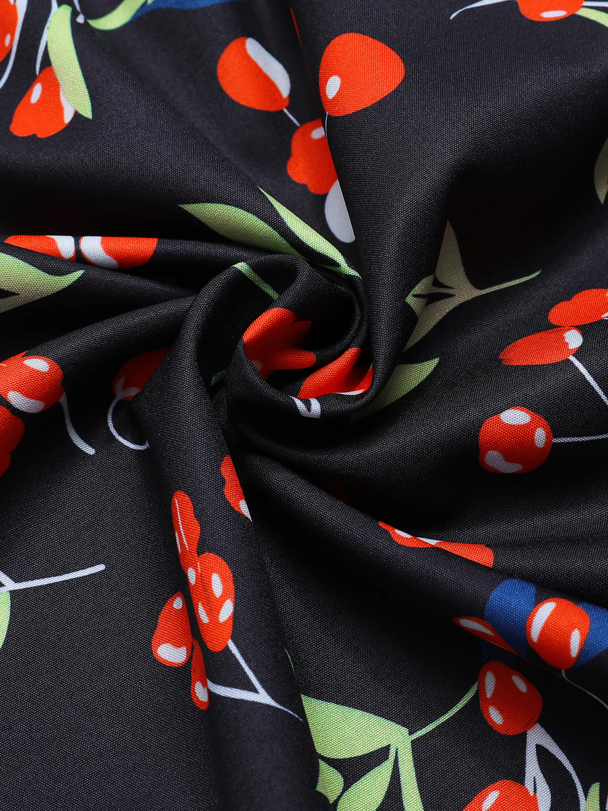 Black 1940s Cherry V-Neck Added Button Dress - Image 7