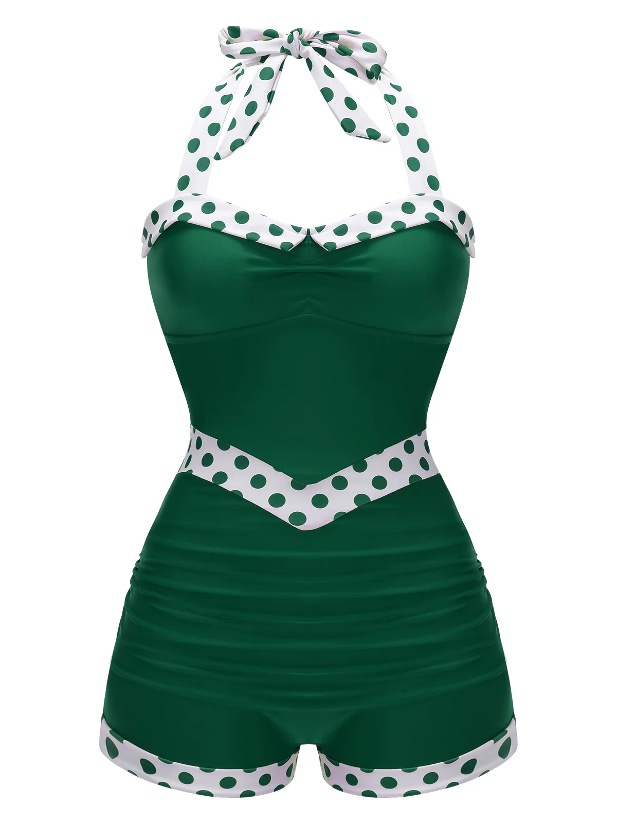 Red 1940s Halter Patchwork One-piece Swimsuit - Image 14