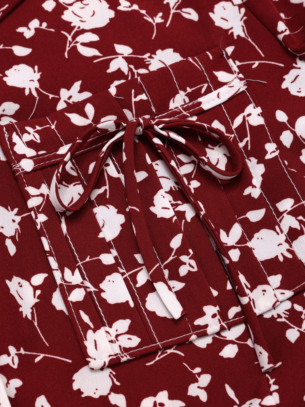 Red 1940s Lapel Buttons Ditsy Floral Dress - Image 5