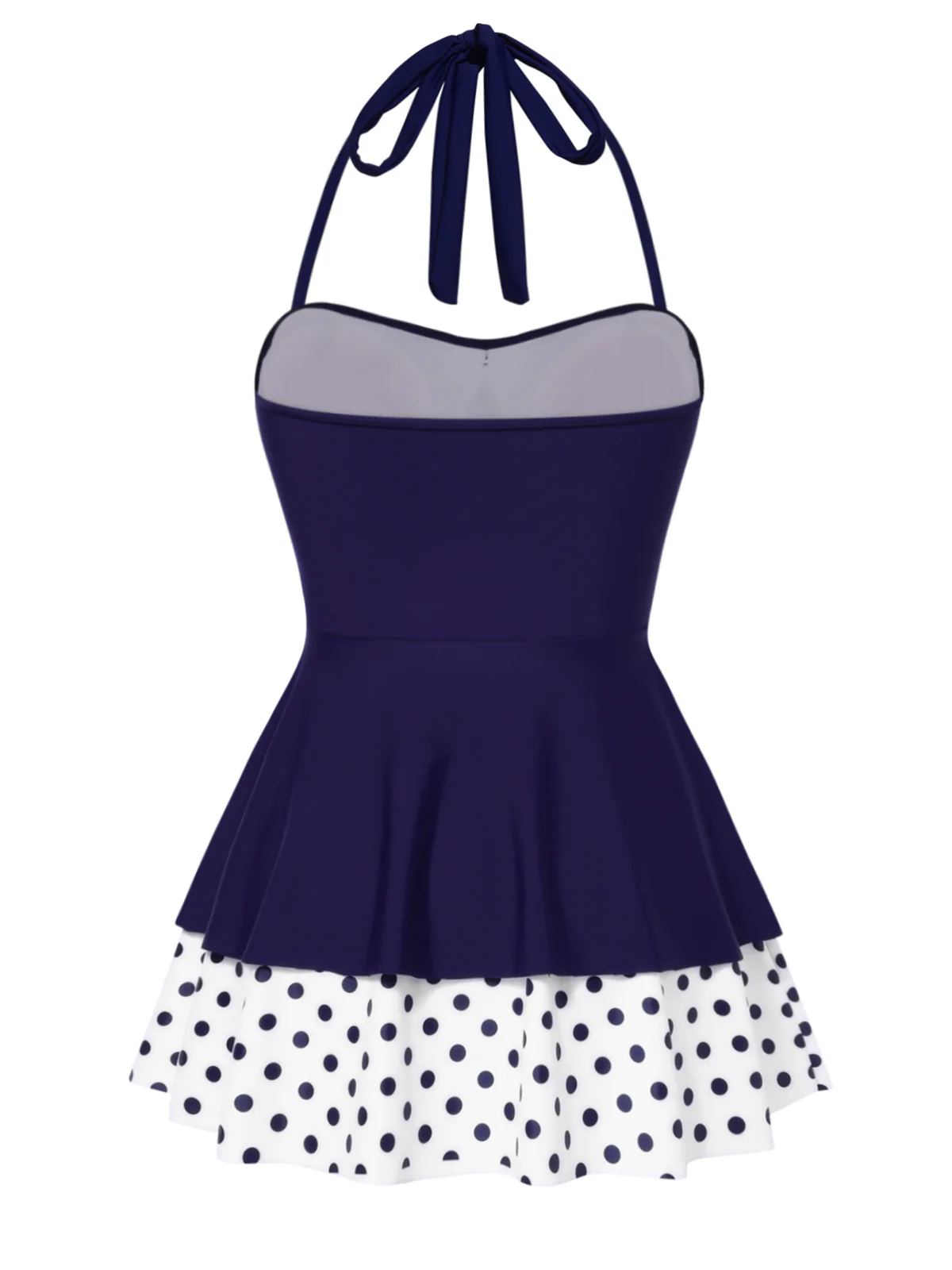 Black 1940s Polka Dots Patchwork Halter Swimdress - Image 6