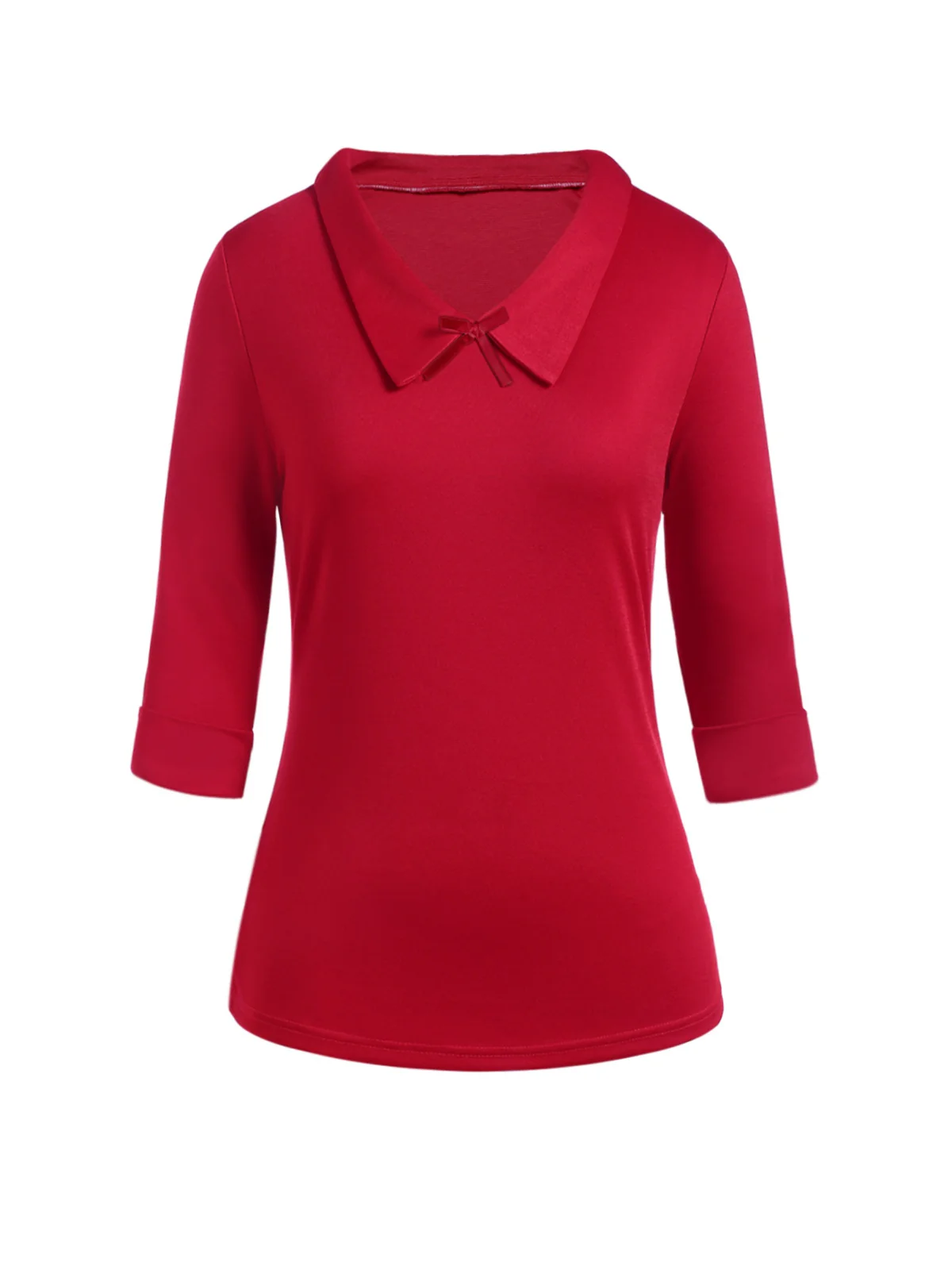 Red 1940s Solid Half Sleeves Lapel Top - Image 2