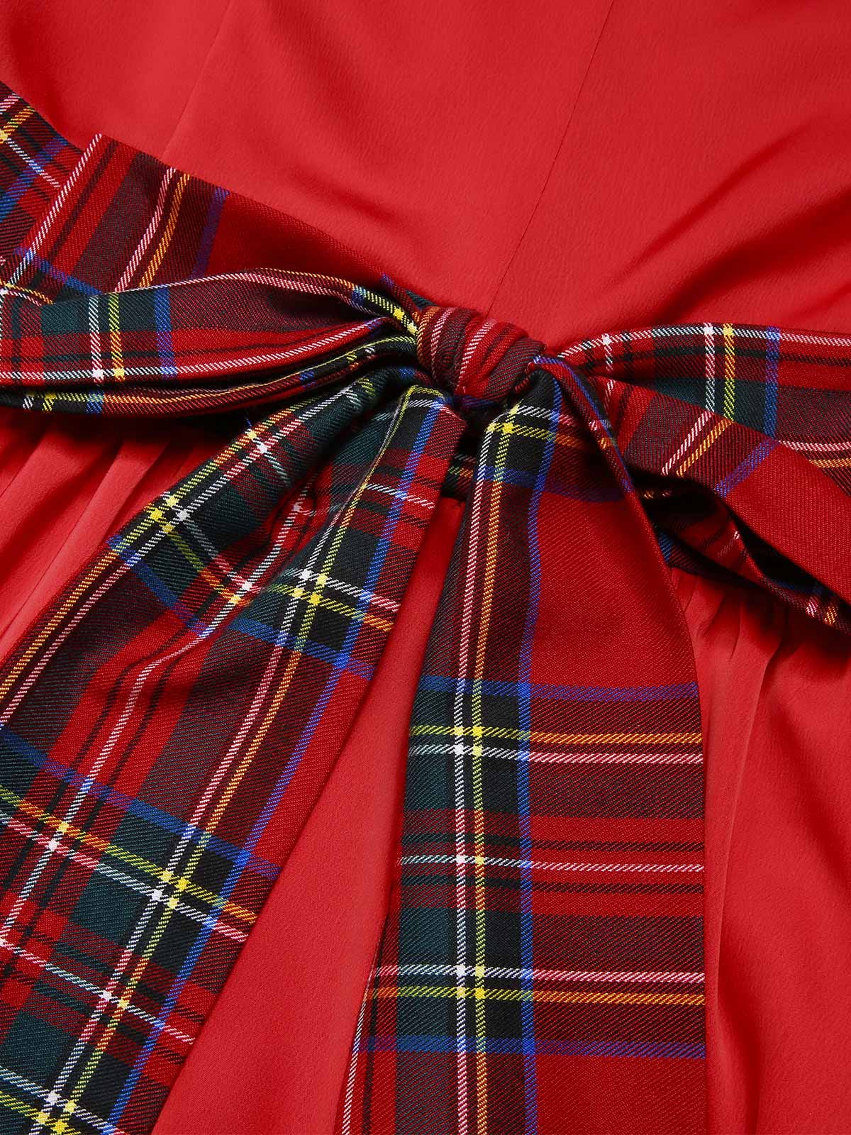 Red 1950s Christmas Plaids Off-Shoulder Dress - Image 5