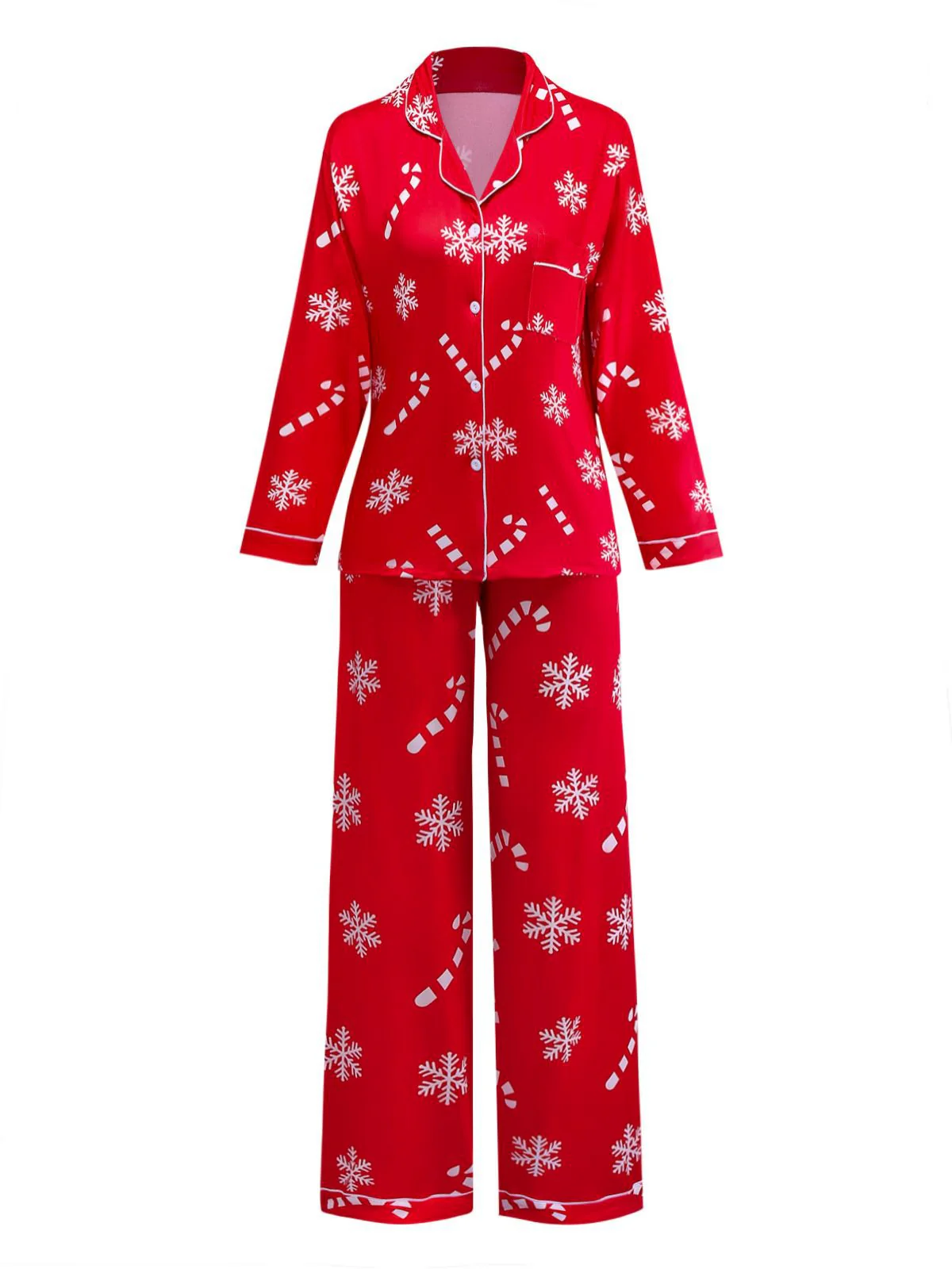 Red 1950s Christmas Snowflake Candy Cane Pajama Set