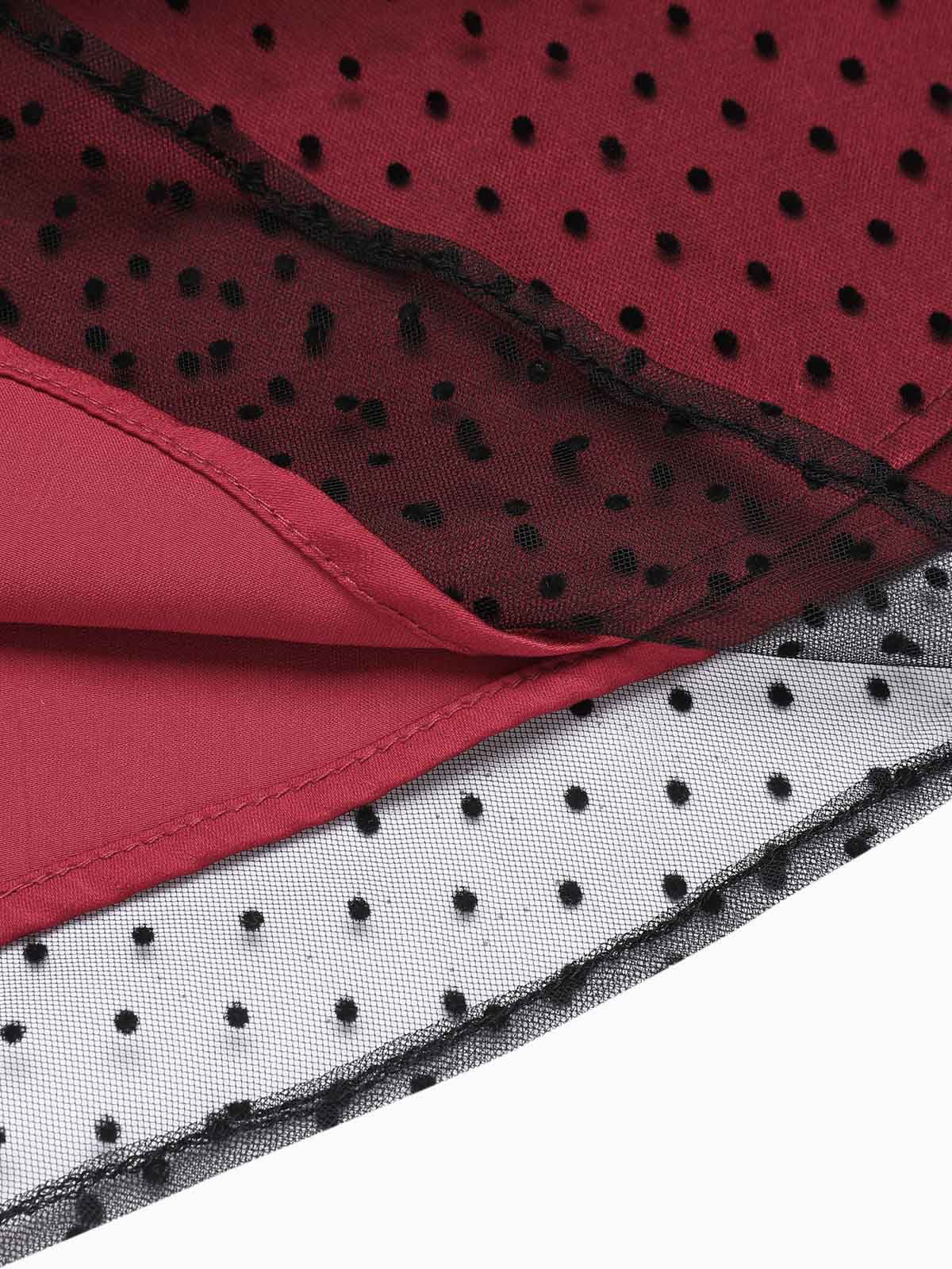 Red 1950s Dots Mesh Swing Dress - Image 10