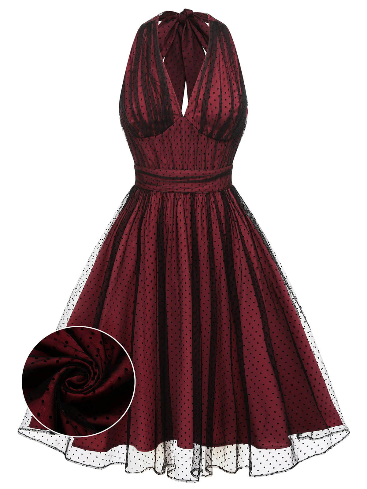 Red 1950s Dots Mesh Swing Dress - Image 4