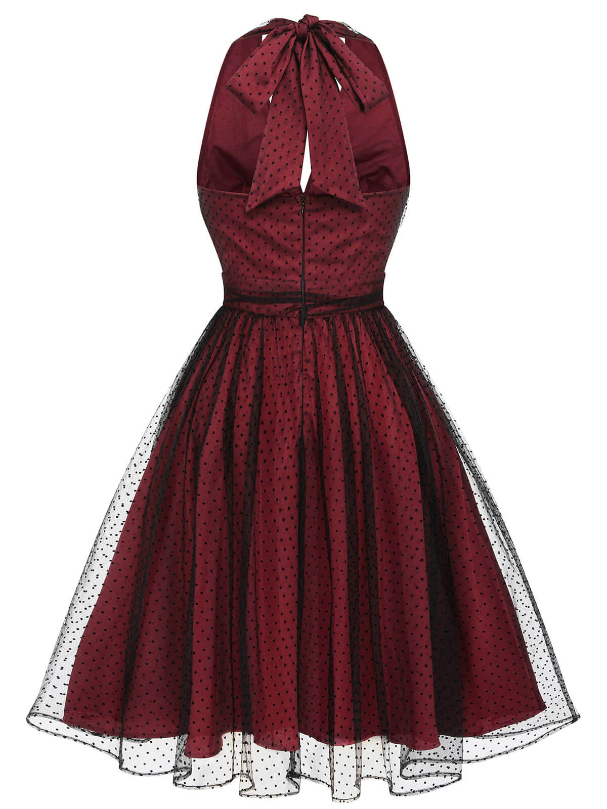 Red 1950s Dots Mesh Swing Dress - Image 7
