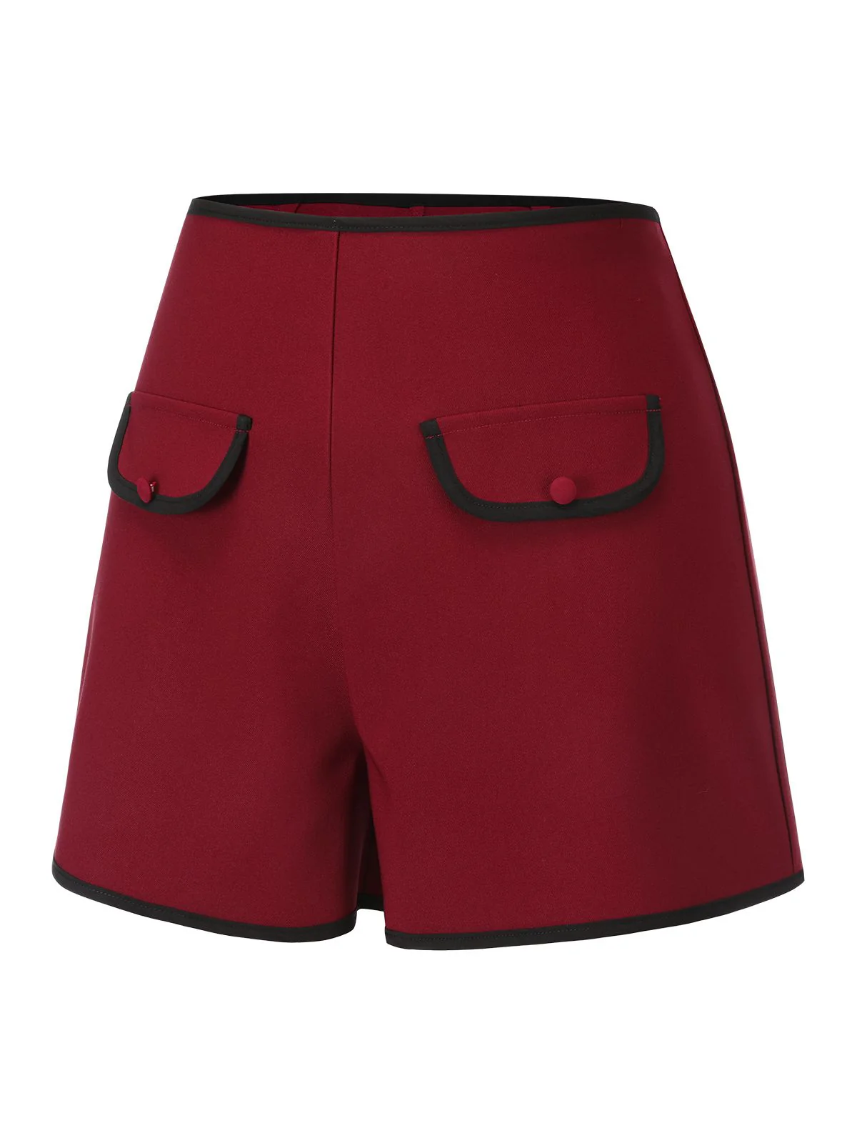 Red 1950s Elastic Waist Solid Shorts - Image 3