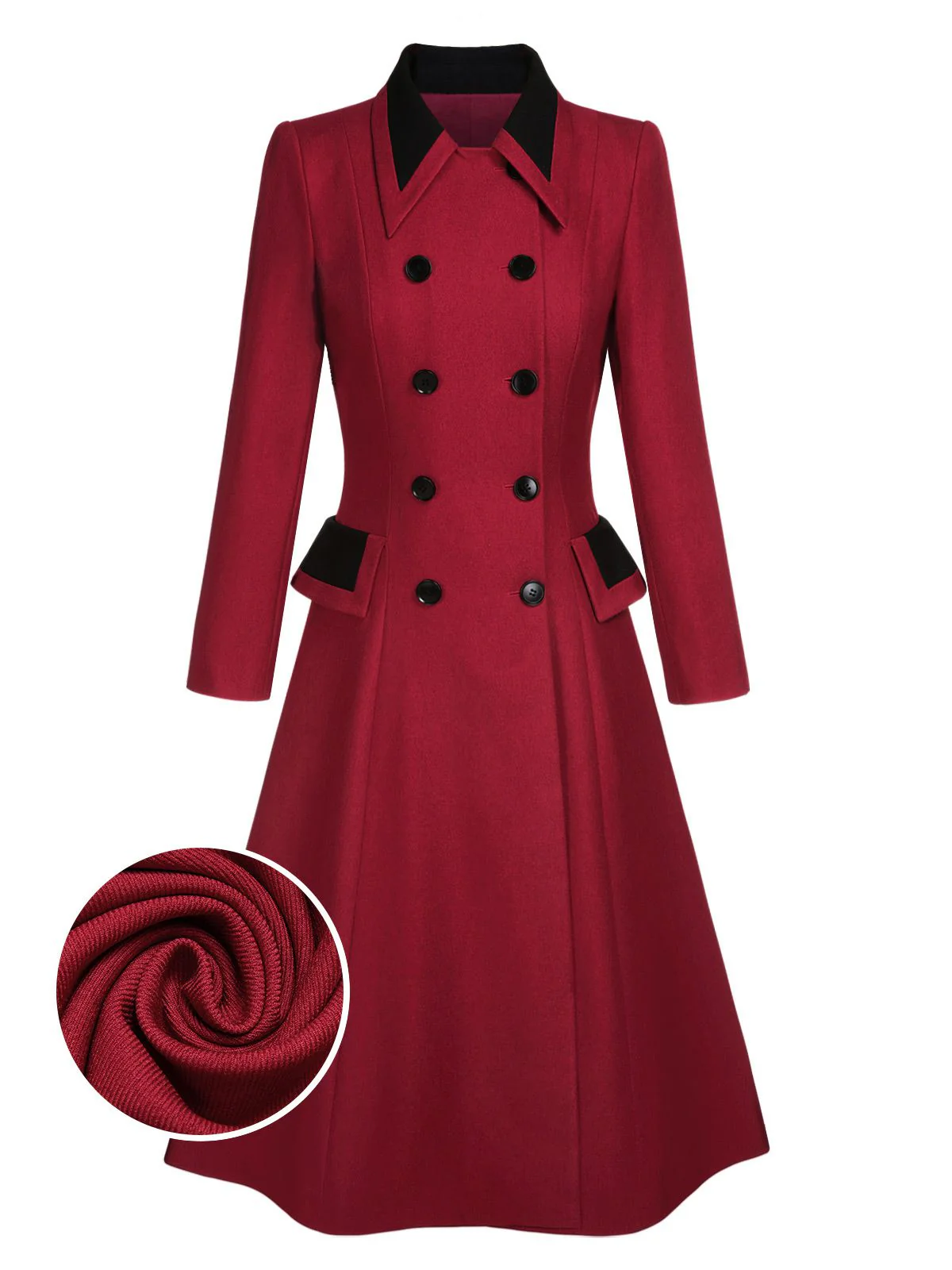 Red 1950s Lapel Double Breasted Coat - Image 2