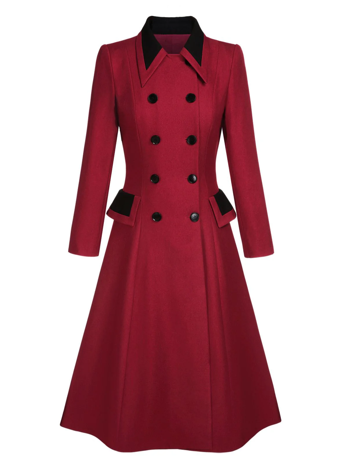 Red 1950s Lapel Double Breasted Coat - Image 3
