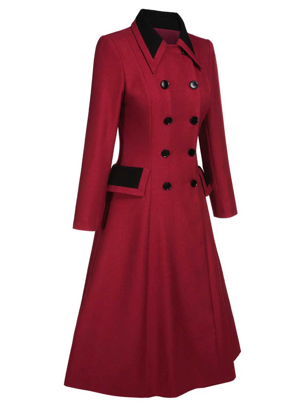 Red 1950s Lapel Double Breasted Coat - Image 4