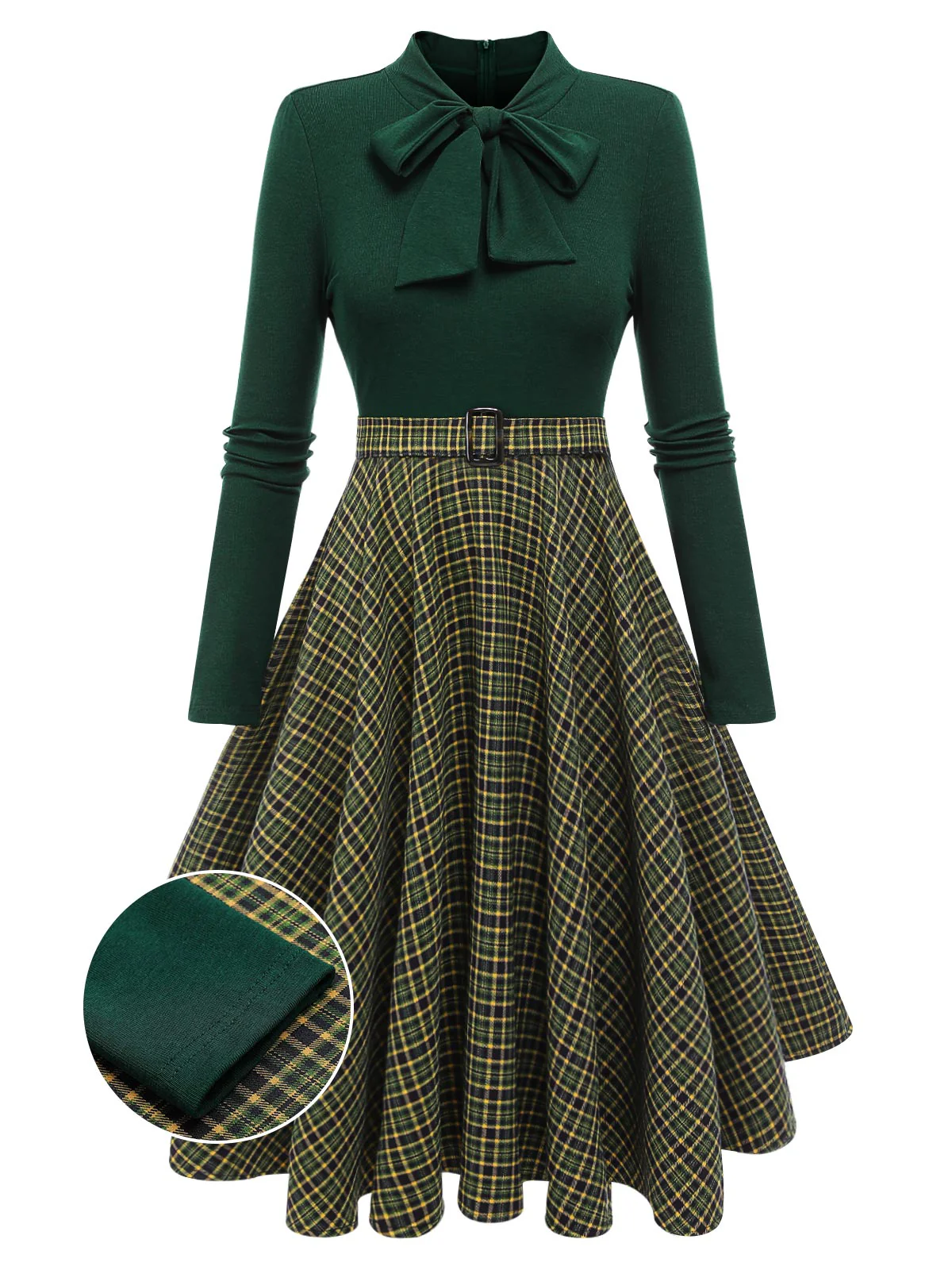 Dark Green 1950s Plaid Knitting Dress - Image 2