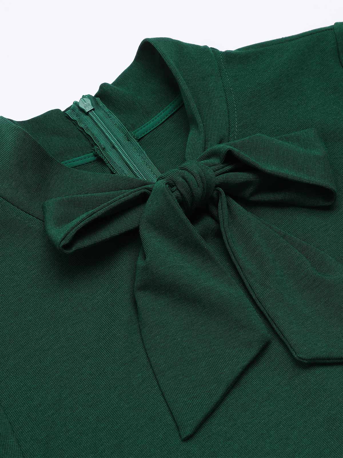Dark Green 1950s Plaid Knitting Dress - Image 6