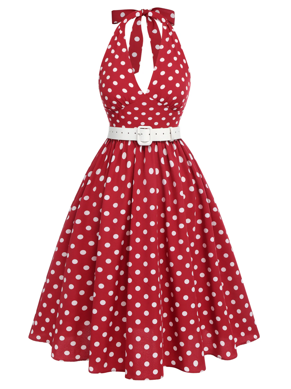 Red 1950s Polka Dot Halter Dress - Image 2