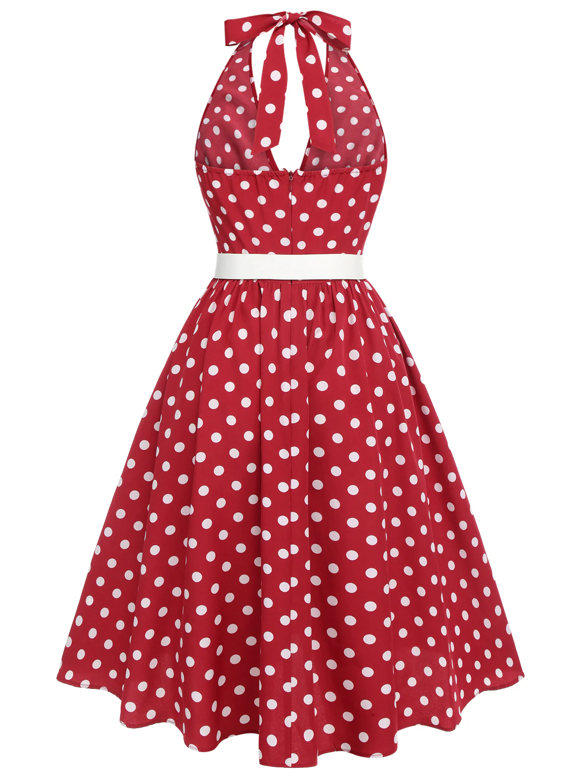 Red 1950s Polka Dot Halter Dress - Image 4