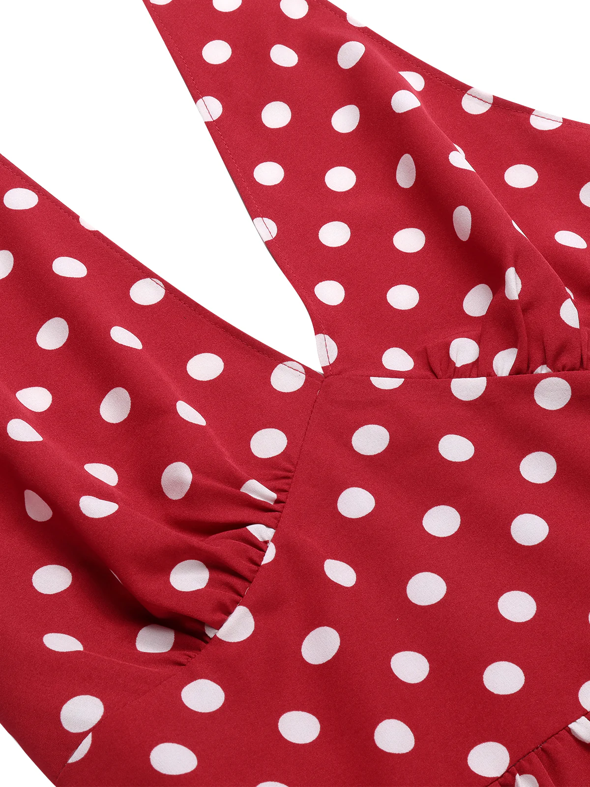 Red 1950s Polka Dot Halter Dress - Image 5