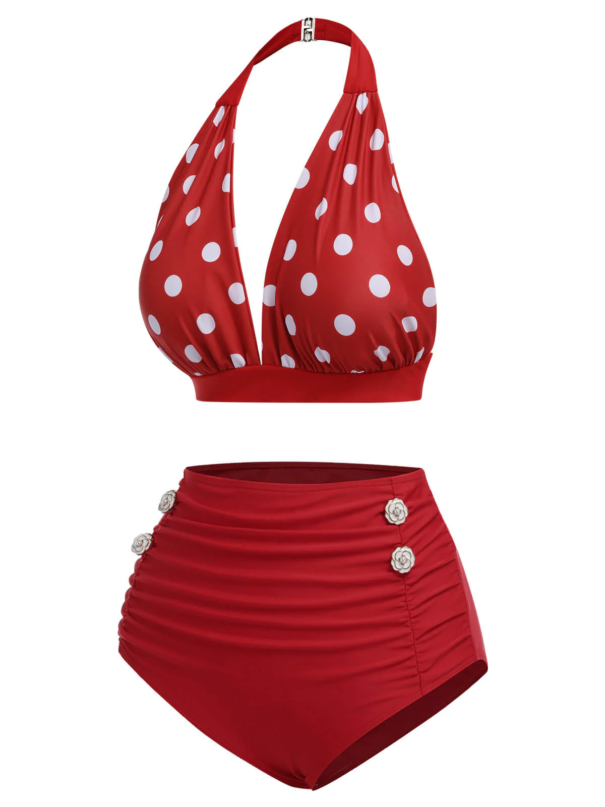[Pre-Sale] Red 1950s Polka Dot Halter Separate Swimsuit - Image 3
